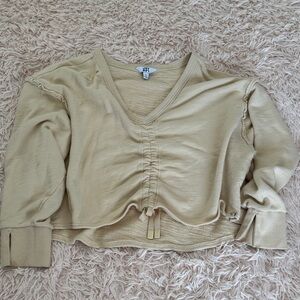 JoyLab Light Tan Ruched V-Neck Sweatshirt